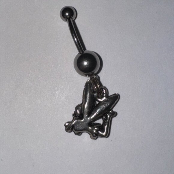 Tink Fairy with Aqua Blue gem, Fairy Design Dangle Belly Ring - Picture 9 of 15